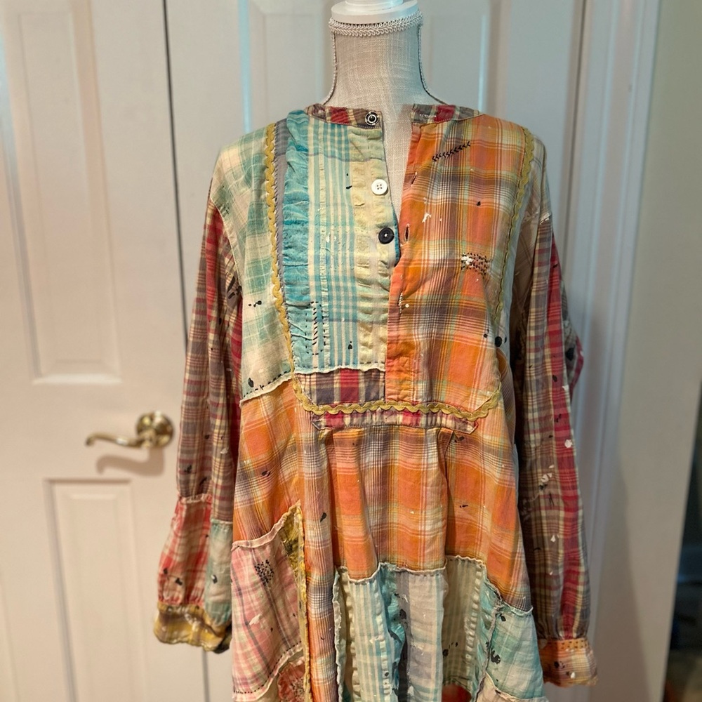 Magnolia Pearl Patchwork Prairie , Multicolor plaid top / shirt